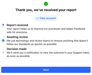 Facebook user violations submit confirmation